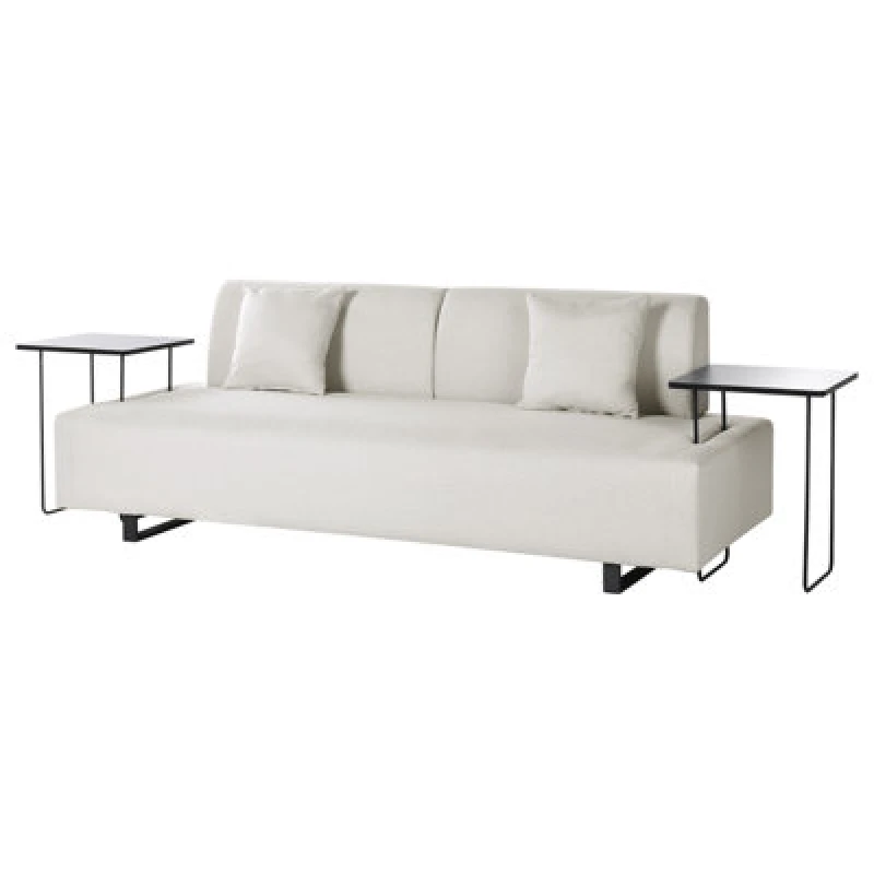 Image of Beliani Sofa 3 Seater Sokna Fabric Light Beige With Tables