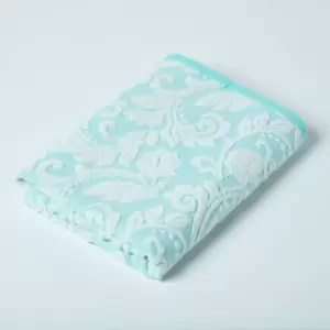 Image of HOMESCAPES Damask Turkish Cotton 600 GSM Bath Towel, Aqua - Blue