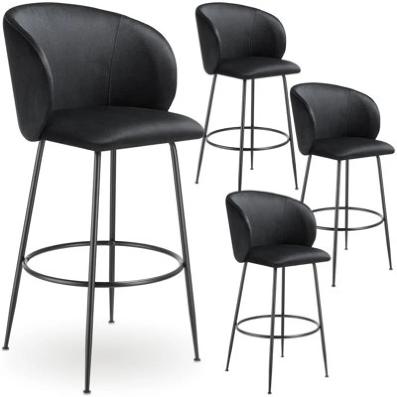 Image of Tectake Bar Stool Luana - With Backrest, Velvet Look And Padded - Black/black, Set Of 4