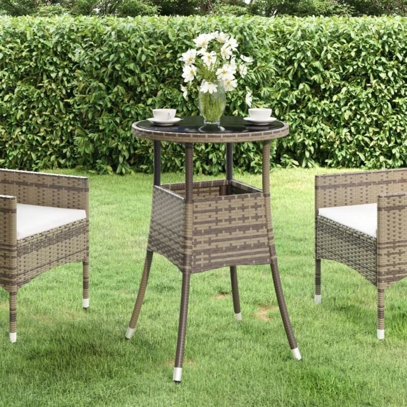 Image of VIDAXL Garden Table Ø60x75cm Tempered Glass and Poly Rattan Grey Vidaxl 8720286089774