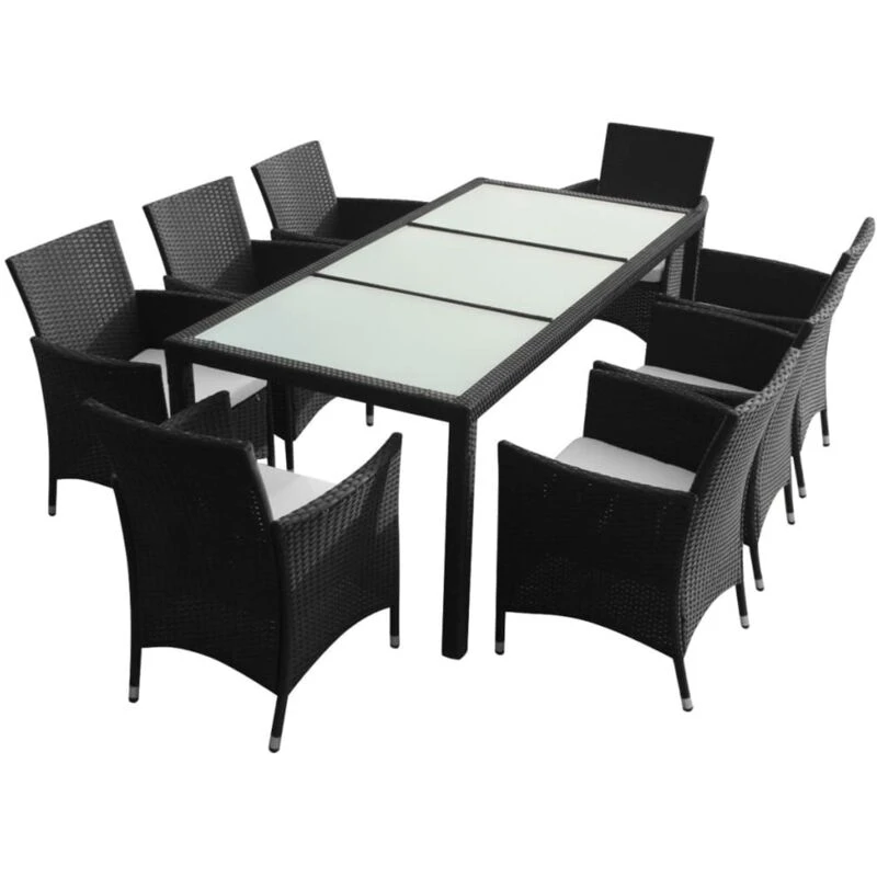 Image of vidaXL Outdoor Dining Set 17 Pieces Poly Rattan Black Glass Tabletop Garden