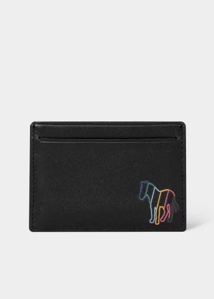 Image of Ps Paul Smith Black Leather 'Broad Stripe Zebra' Card Holder