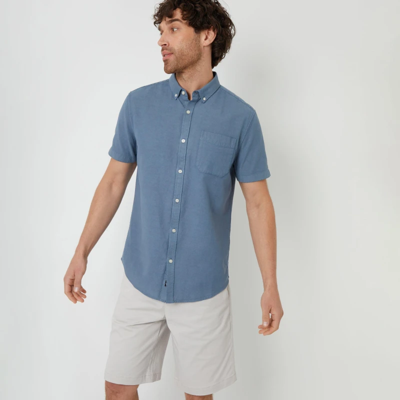 Image of Threadbare Cotton Blend Short Sleeve Shirt - Blue Blue S