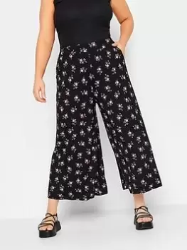 Image of Yours Midaxi Culotte Pink Posie, Black, Size 18, Women