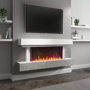 Image of White and Grey Concrete Effect Wall Mounted Alexa Electric Fireplace - Amberglo