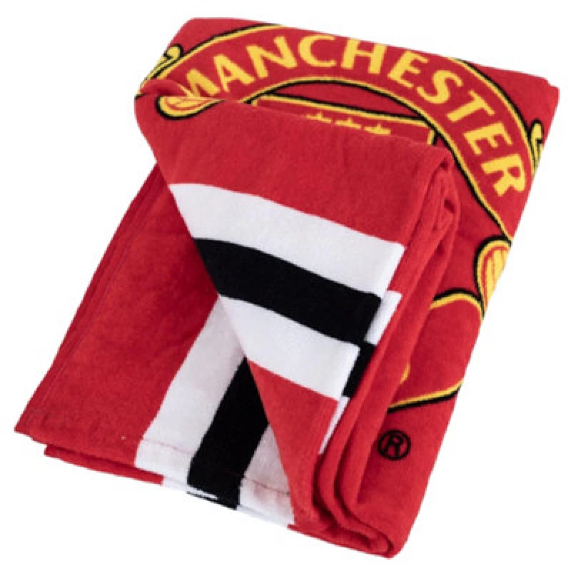 Image of Manchester United FC Manchester United FC Core Stripe Beach Towel in Red Red One Size Unisex 5063574290586