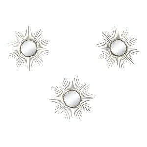 Image of Set of 3 Gold Metal Sunburst Accent Mirrors