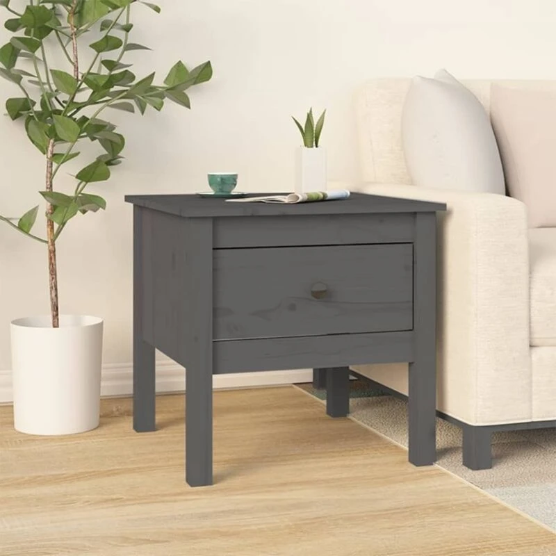 Image of Vidaxl Side Table Grey 50X50X49cm Solid Wood Pine, Grey 813798