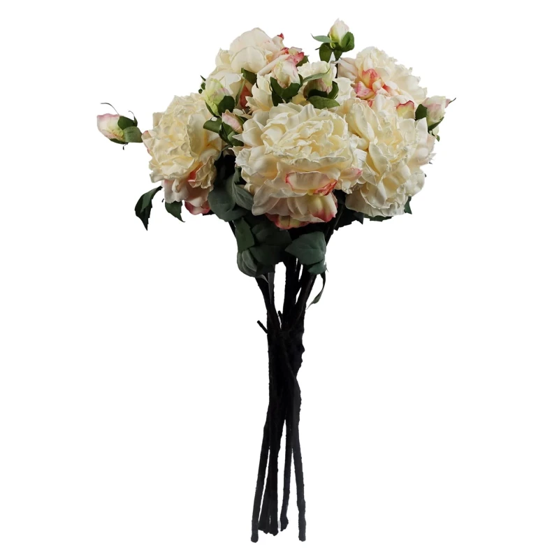 Image of Leaf 6 x 60cm Peony Artificial Flower Cream - 6 flowers 18 buds