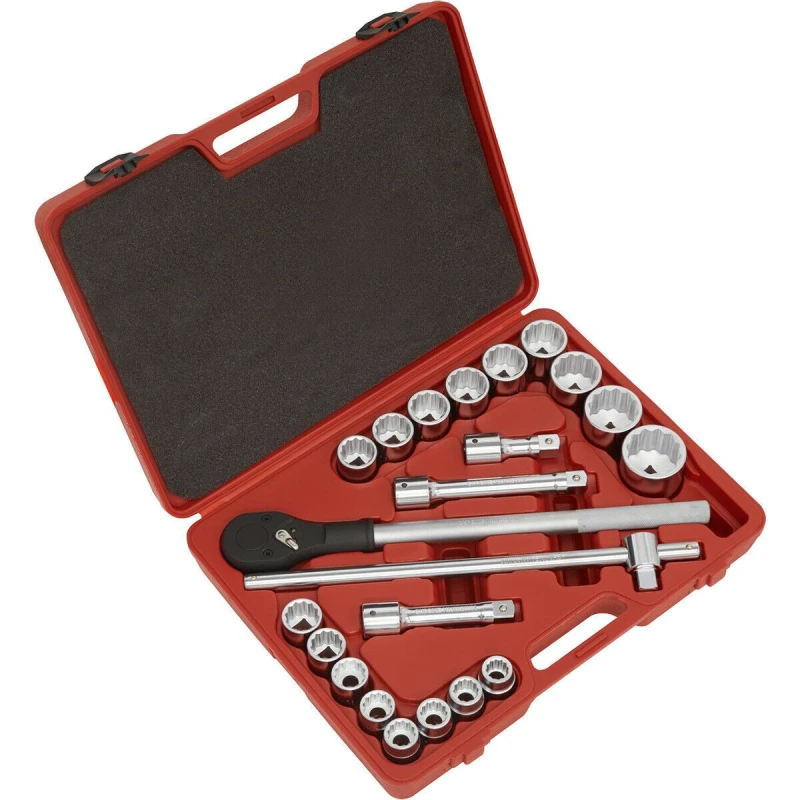 Image of Loops 22 PACK Socket Set - 3/4" Metric Square Drive - 12 Point Socket & Ratchet Handle Multi
