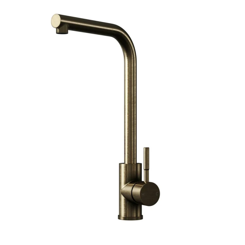 Image of Balterley L-Neck Kitchen Sink Mixer Tap - Top Fix Installation, Antique Brass in Brown Brown Unisex