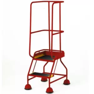 Image of 2 Tread Mobile Warehouse Steps & Guardrail RED 1.5m Portable Safety Stairs