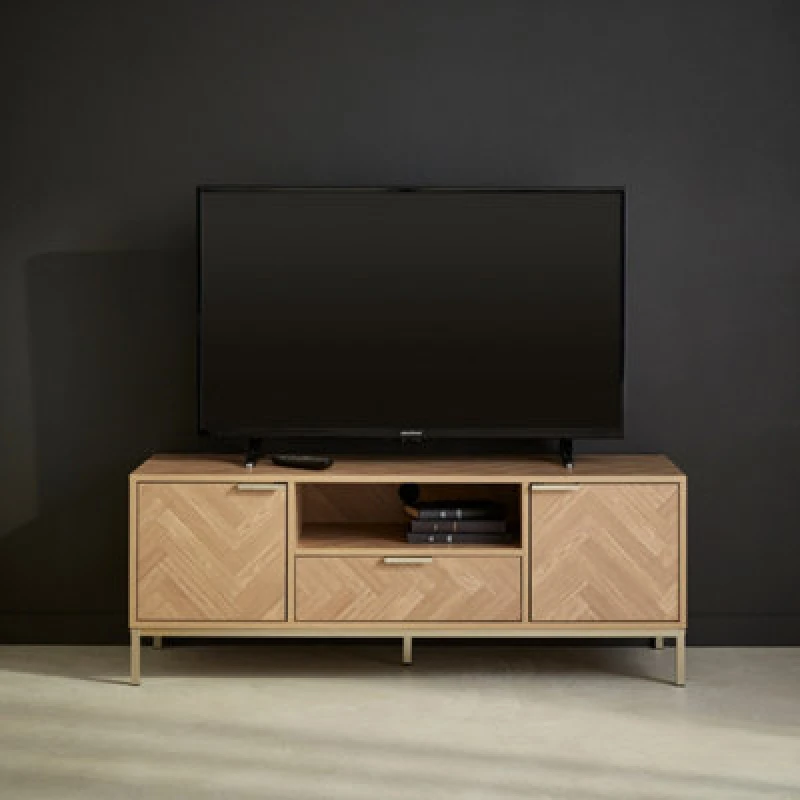 Image of sweeek 2-cupboard Herringbone TV Unit Light Brown