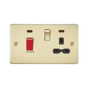 Image of Flat plate 45A DP switch and 13A switched socket with neon - brushed brass with Black insert - Knightsbridge