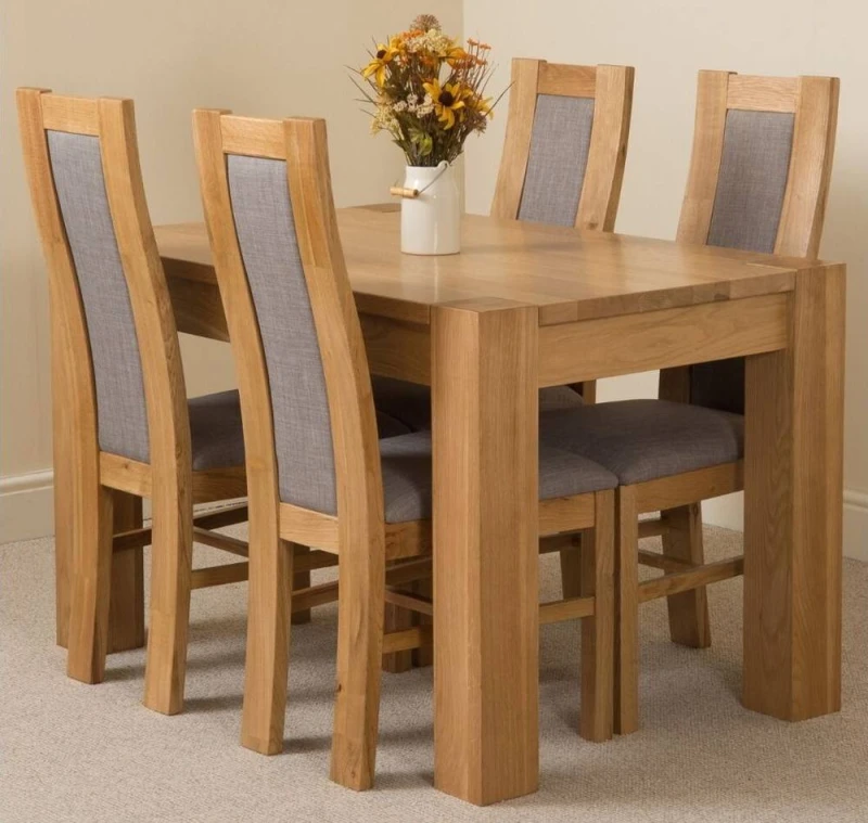 Image of Thats Furniture Kuba 125 x 80cm Chunky Oak Small Dining Table & 4 Stanford Chairs in Brown Brown Unisex 125 x 80 cm