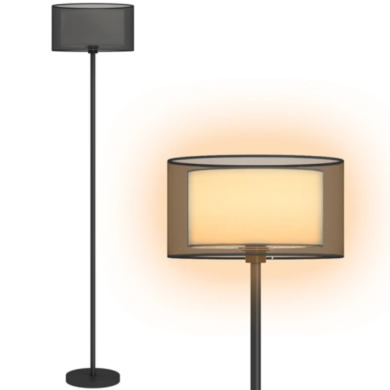 Image of HOMCOM HOMCOM Modern Standing Lamp with Double Layer Shade & Foot Switch, Black One Size Unisex 5063603384217