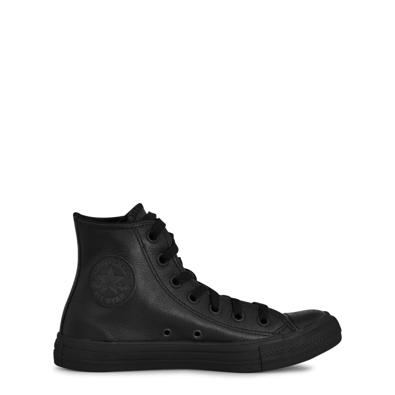 Image of Converse All Star Hi Leather Trainers Black Mono, 4.5