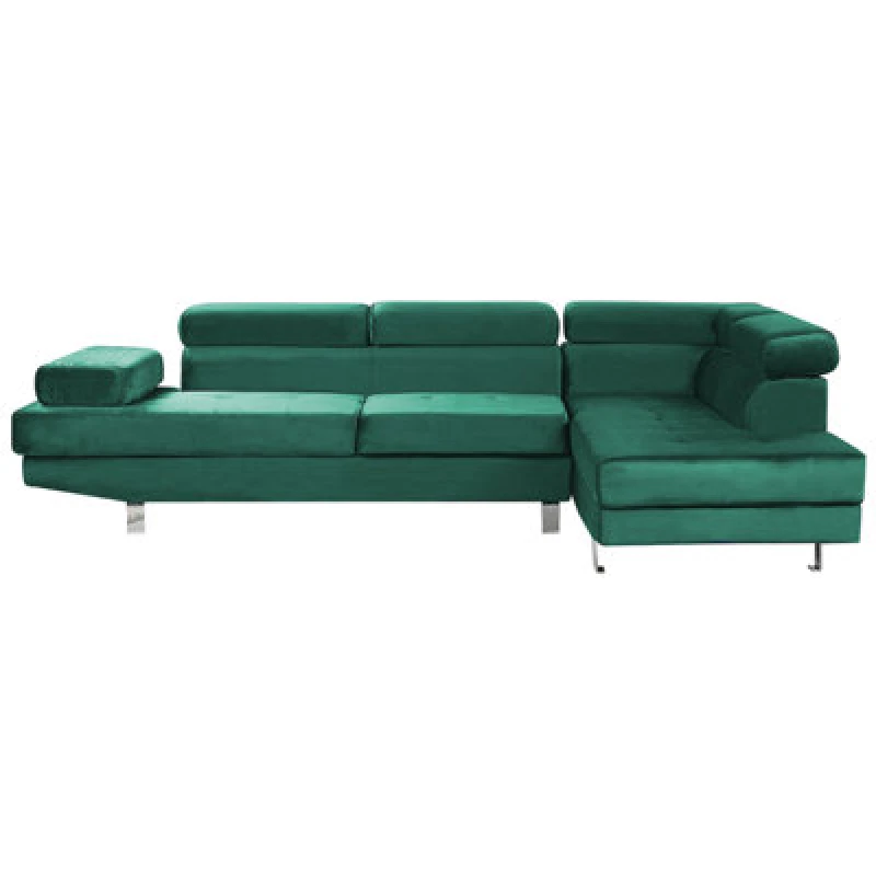 Image of Beliani Corner Sofa 5 Seater Norrea Velvet Emerald Green Left Hand