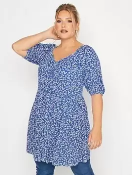 Image of Yours Floral Ruched Top - Blue Size 18, Women