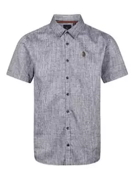Image of Luke 1977 Yoko Short Sleeve Linen Shirt - Dark Navy