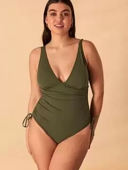Image of Accessorize Ruched Side Shaping Swimsuit - Green, Size 22, Women