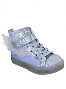 Image of Skechers Girls Shuffle Brights High Top Plimsoll - White/Silver, White/Silver, Size 2 Older