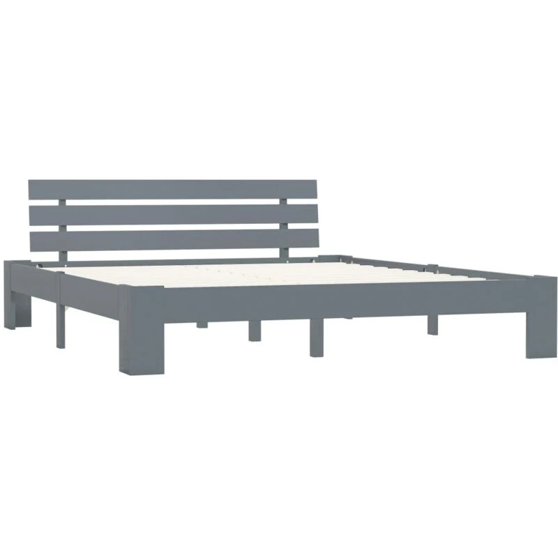 Image of vidaXL Solid Pine Wood Bed Frame Grey 160x200cm Double Bed Bedroom Furniture