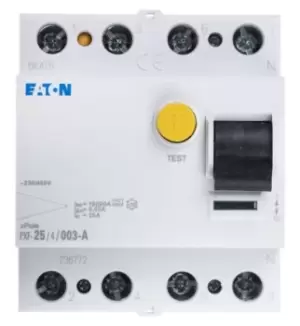 Image of Eaton 3+N, 25A RCD Switch, Trip Sensitivity 30mA, Type A, DIN Rail