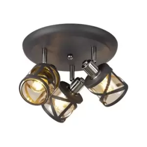 Image of Luminosa Lighting - 3 Light Round Spotlight E14, Matt Grey, Polished Chrome, Cognac