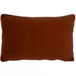 Image of Furn - Cosmo Velvet Mini Pom Pom Trim Cushion Cover, Brick, 30 x 50 Cm