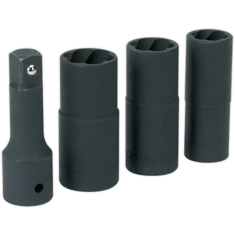 Image of Loops 4pc Wheel Nut / Removal Flip IMPACT Socket Set - 1/2" Drive - Fluted Extension Multi