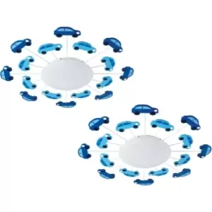 Image of 2 PACK Wall Flush Ceiling Light Colour Blue Shade White Satin Glass E27 1x60W