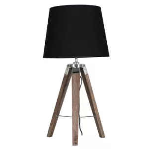Image of Clipper Light Wood Tripod Table Lamp with Black Aspen Shade