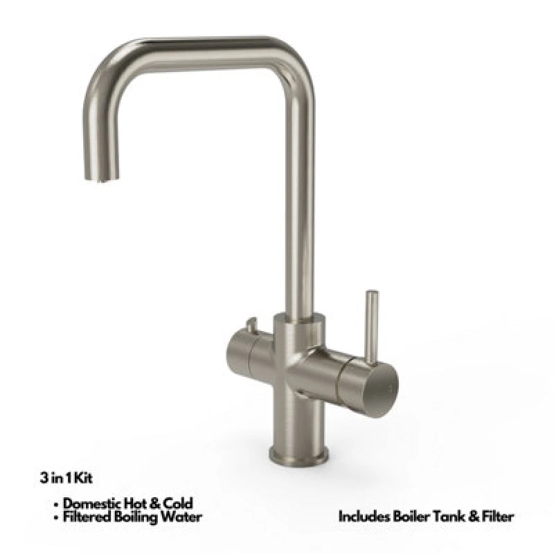 Image of Kersin Elise Brushed Steel 3 In 1 Instant Hot Water Tap