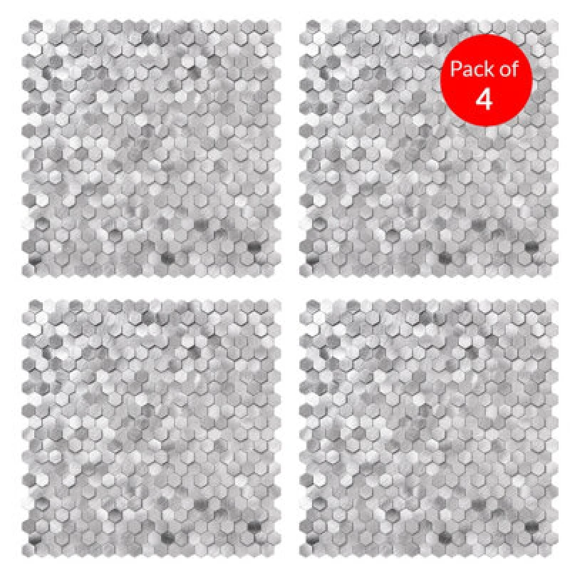 Image of Ener-J Hexagloss Aluminum Peel And Stick Tile Size:305.9 X 306.8 X 4mm (Pack Of 4)