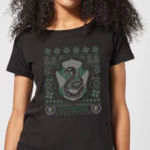 Image of Harry Potter Slytherin Crest Womens Christmas T-Shirt - Black - S