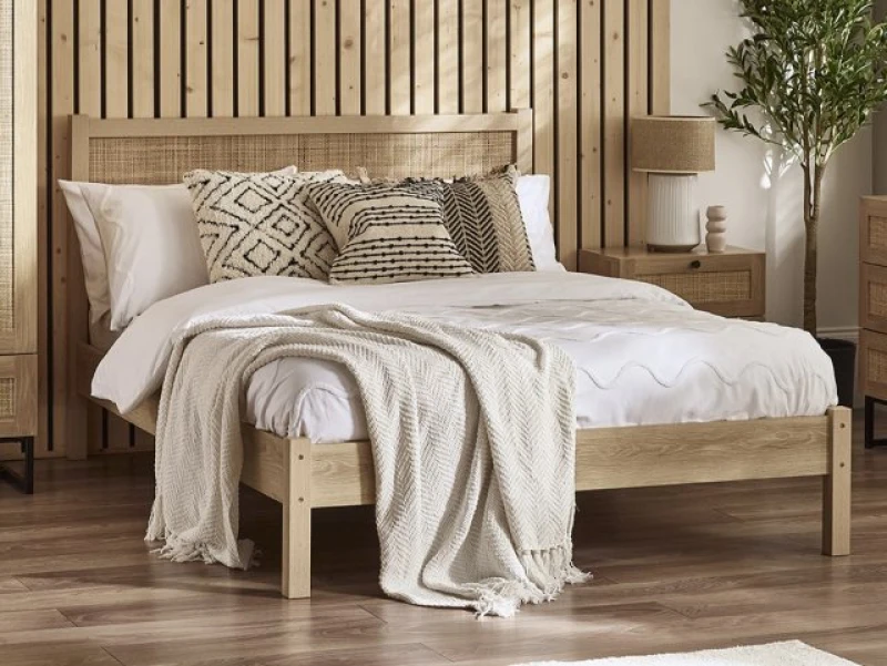 Image of Julian Bowen Padstow 4ft6 Double Rattan and Oak Wooden Bed Frame