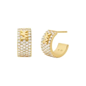 Image of Ladies Michael Kors 14K Gold-Plated Sterling Silver Pave Logo Huggie Earrings