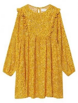 Image of Mango Girls Spotty Frill Dress - Mustard