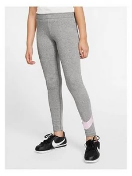 Image of Nike Older Girls Favourites Swoosh Legging - Grey/Pink Size M 10-12 Years, Women