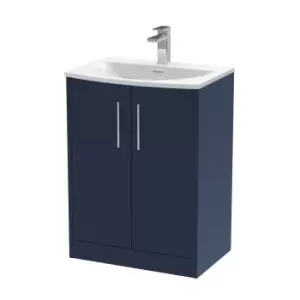 Image of Hudson Reed Juno 600mm Floor Standing 2 Door Vanity & Curved Basin - Electric Blue