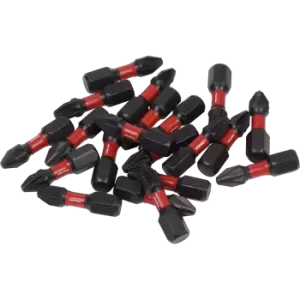 Image of Sealey Impact Power Tool Pozi Screwdriver Bits PZ2 25mm Pack of 20