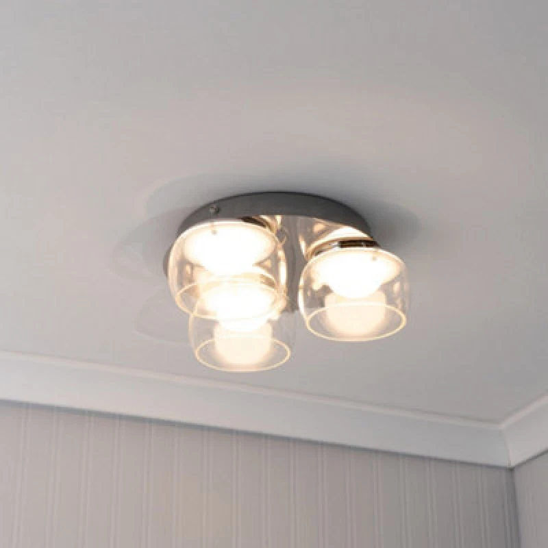 Image of ValueLights Alissa IP44 Rated Bathroom 3 Way Glass Integrated LED Flush Ceiling Light Silver