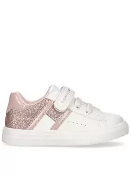 Image of Tommy Hilfiger Girls Low Cut Velcro Lace Up Trainers - White/Pink, Size 9 Younger