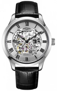 Image of Rotary Mens Skeleton Automatic Leather GS02940/06 Watch