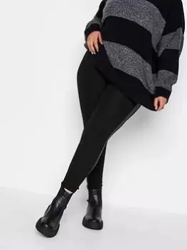 Image of Yours Ponte Pu Stripe Legging, Black, Size 30-32, Women