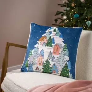 Image of Snowy Village Tree Cushion Multicolour, Multicolour / 45 x 45cm / Polyester Filled