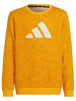 Image of Boys, adidas Older Kids 3 Bar Crew Sweat Top - Yellow/White, Yellow/White, Size 15-16 Years