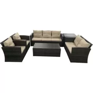 Image of 7 Seater Wicker Set of Brown Rattan with 3 Seat Sofa, 2 Seat Sofa, Table, 2 Chairs, Storage Box Garden Furniture Indoor Outdoor Patio Conservatory