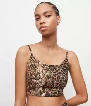 Image of AllSaints Womens Ariel Noche Crop Top, Yellow, Size: 6